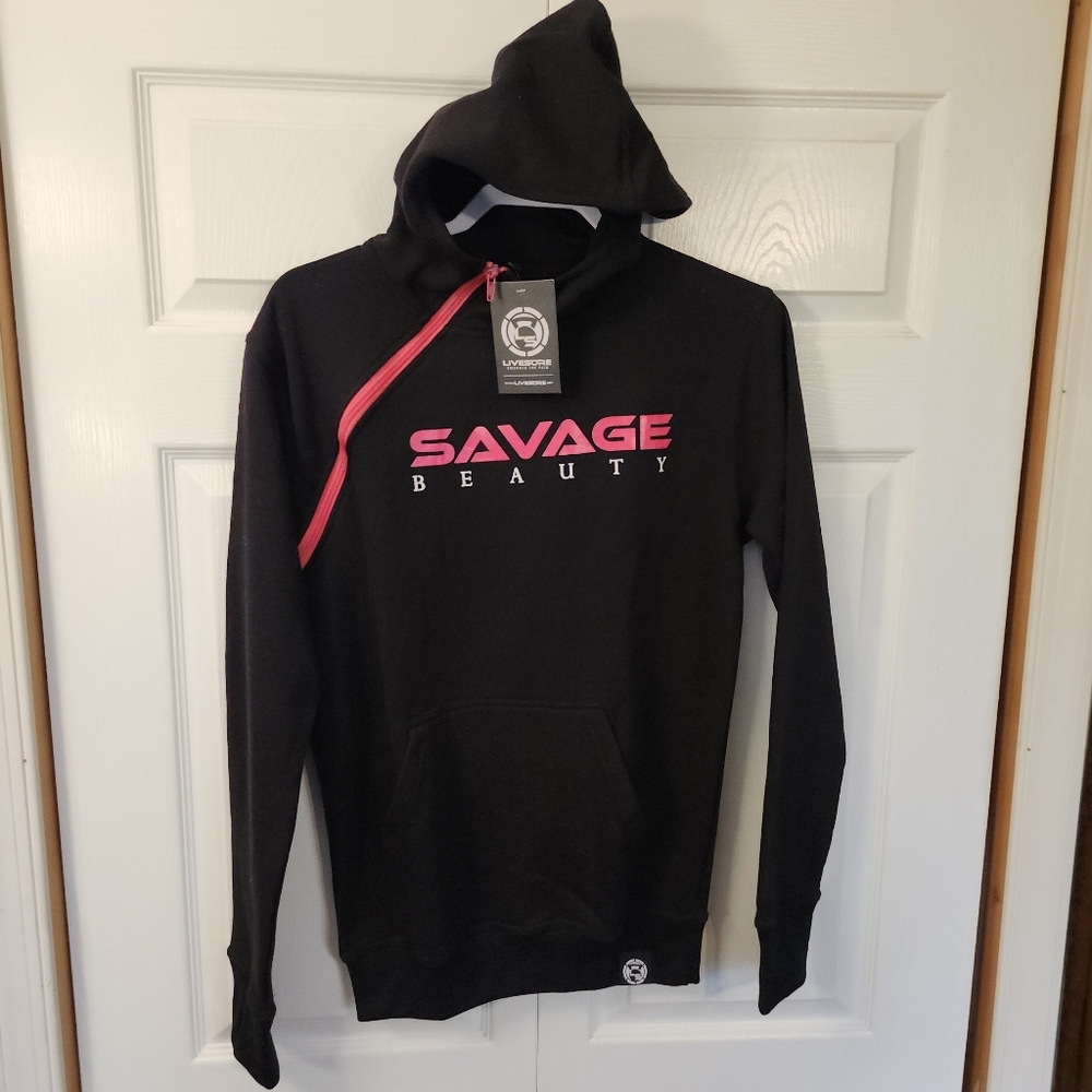 Livesore Savage Beauty Side Zip Black Hoodie Size XS NWT